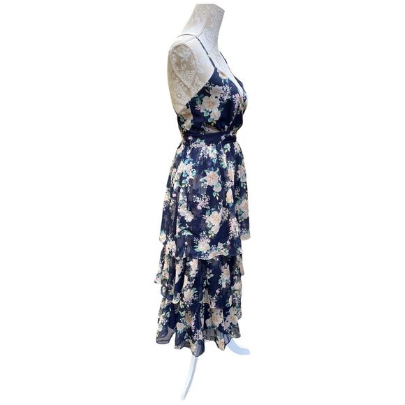 Lulus Cultivate Crushes Navy Floral Print Tiered Ruffled Midi Dress Size S - Picture 4 of 12